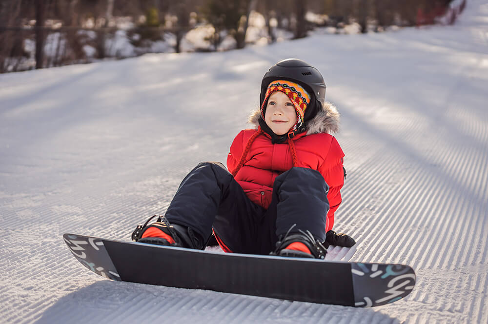 Little Cute Boy Snowboarding Activities Children Winter Children S Winter Sport Lifestyle